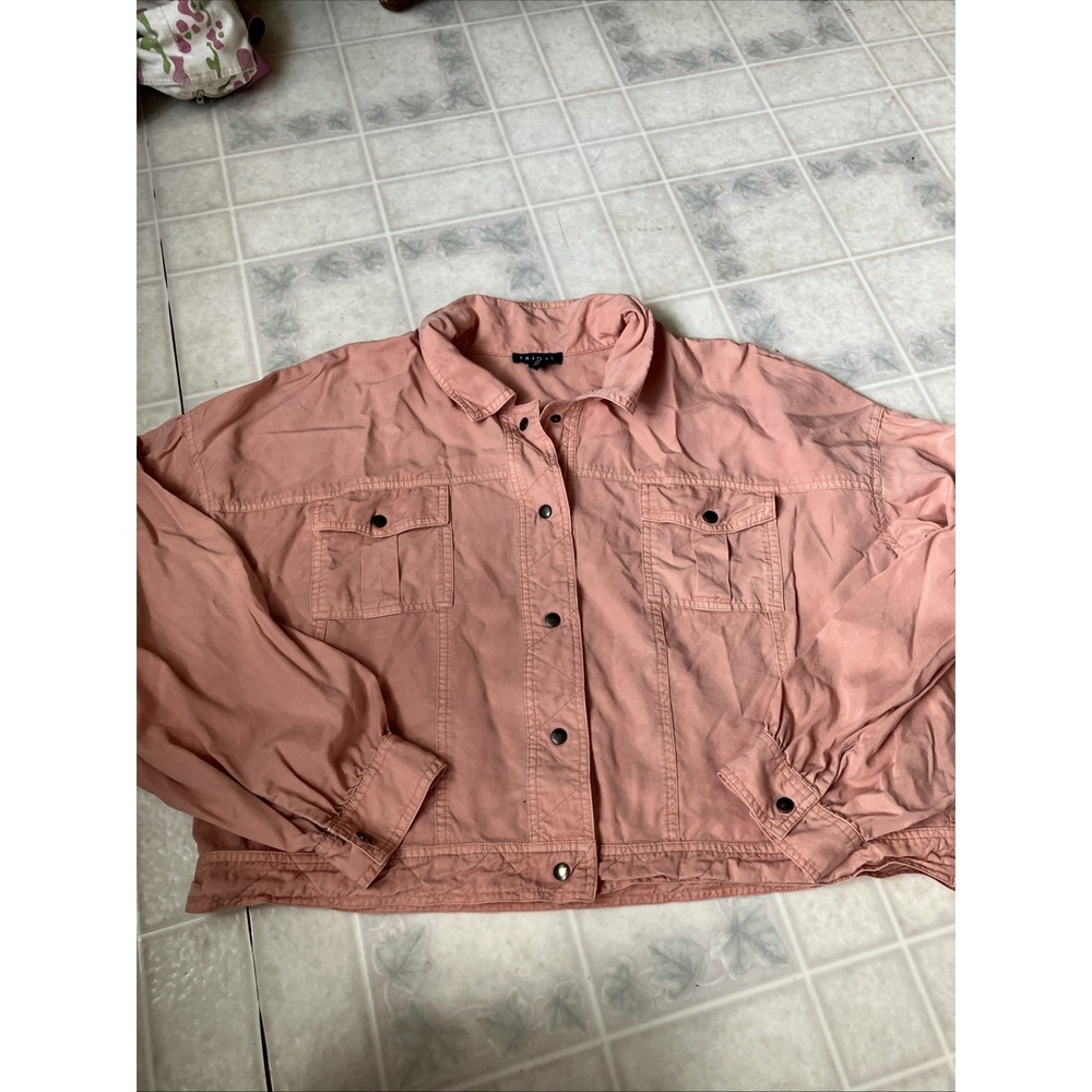 Tribal Jeans Peach Snap Front Jacket Oversized Loose XL Lyocell Jean Jacket Look